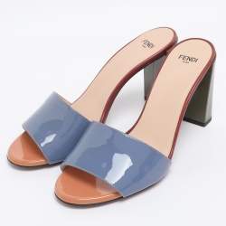 Pre Owned Fendi Tri Color Patent Leather Slide Sandals Size 38