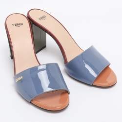 Pre Owned Fendi Tri Color Patent Leather Slide Sandals Size 38