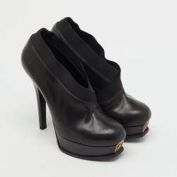 Pre Owned Fendi Black Leather Faux-Wrap Fendista Platform Ankle Booties Size 40