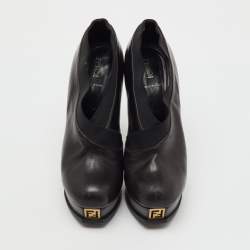 Pre Owned Fendi Black Leather Faux-Wrap Fendista Platform Ankle Booties Size 40