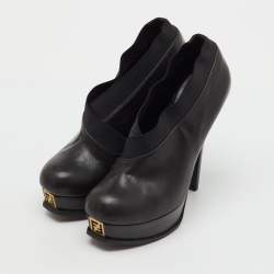 Pre Owned Fendi Black Leather Faux-Wrap Fendista Platform Ankle Booties Size 40