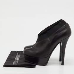 Pre Owned Fendi Black Leather Faux-Wrap Fendista Platform Ankle Booties Size 40