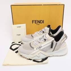 Pre Owned Fendi Cream/White Suede and Mesh Flow Low Top Sneakers Size 39