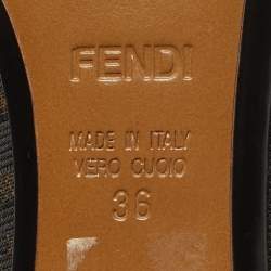 Pre Owned Fendi Brown FF Canvas Bow Peep Toe Pumps Size 36