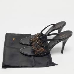 Pre Owned Fendi Brown/Black Zucca Canvas And Leather Slide Sandals Size 41