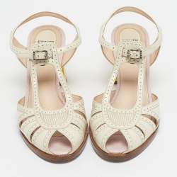 Pre Owned Fendi Tricolor Lizard Embossed and Leather Chameleon Ankle Strap Sandals Size 36.5