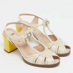 Pre Owned Fendi Tricolor Lizard Embossed and Leather Chameleon Ankle Strap Sandals Size 36.5