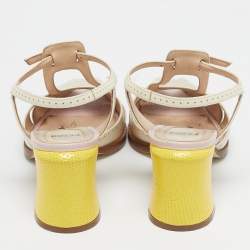 Pre Owned Fendi Tricolor Lizard Embossed and Leather Chameleon Ankle Strap Sandals Size 36.5