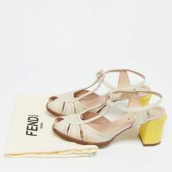 Pre Owned Fendi Tricolor Lizard Embossed and Leather Chameleon Ankle Strap Sandals Size 36.5