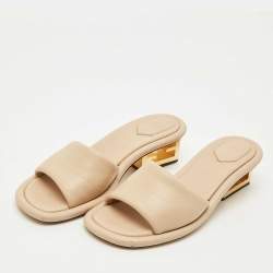 Pre Owned Fendi Beige Leather Baguette Heel Slide Sandals Size 41