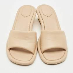 Pre Owned Fendi Beige Leather Baguette Heel Slide Sandals Size 41