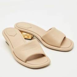 Pre Owned Fendi Beige Leather Baguette Heel Slide Sandals Size 41