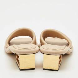 Pre Owned Fendi Beige Leather Baguette Heel Slide Sandals Size 41