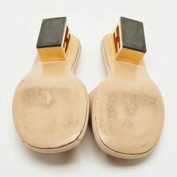 Pre Owned Fendi Beige Leather Baguette Heel Slide Sandals Size 41