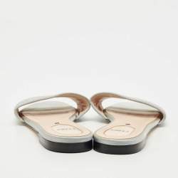 Pre Owned Fendi Grey Satin Logo Embroidered  Flat Slides Size 39.5