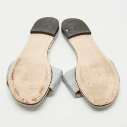 Pre Owned Fendi Grey Satin Logo Embroidered  Flat Slides Size 39.5