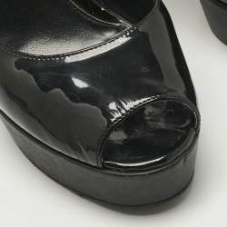 Pre Owned Fendi Black Patent Leather Slingback Platform Pumps Size 38.5