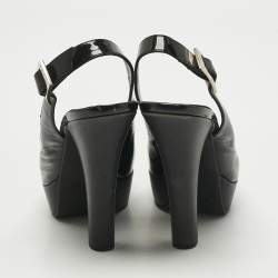 Pre Owned Fendi Black Patent Leather Slingback Platform Pumps Size 38.5