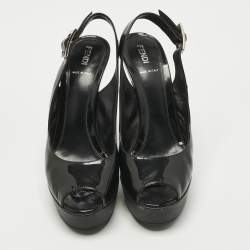 Pre Owned Fendi Black Patent Leather Slingback Platform Pumps Size 38.5