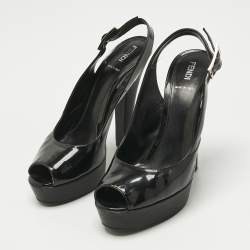 Pre Owned Fendi Black Patent Leather Slingback Platform Pumps Size 38.5