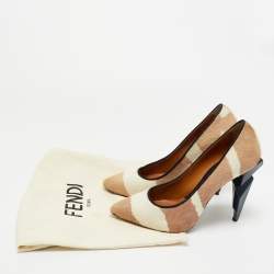 Pre Owned Fendi Beige/White Zebra Print Calf Hair Diamond Heel Pumps Size 38.5