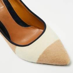 Pre Owned Fendi Beige/White Zebra Print Calf Hair Diamond Heel Pumps Size 38.5