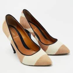 Pre Owned Fendi Beige/White Zebra Print Calf Hair Diamond Heel Pumps Size 38.5