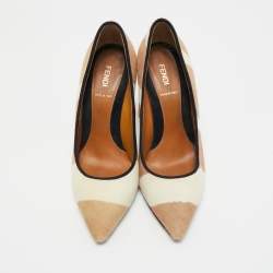 Pre Owned Fendi Beige/White Zebra Print Calf Hair Diamond Heel Pumps Size 38.5