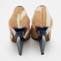 Pre Owned Fendi Beige/White Zebra Print Calf Hair Diamond Heel Pumps Size 38.5