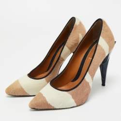 Pre Owned Fendi Beige/White Zebra Print Calf Hair Diamond Heel Pumps Size 38.5