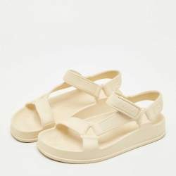 Pre Owned Fendi Cream Rubber Hiker Ankle Strap Sandals Size 38