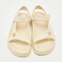 Pre Owned Fendi Cream Rubber Hiker Ankle Strap Sandals Size 38