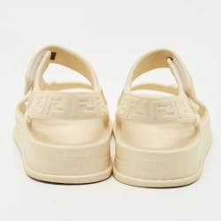 Pre Owned Fendi Cream Rubber Hiker Ankle Strap Sandals Size 38