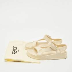 Pre Owned Fendi Cream Rubber Hiker Ankle Strap Sandals Size 38
