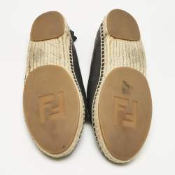 Pre Owned Fendi Black leather and Water Snakeskin Monster Eyes Slip On Espadrilles Size 38.5