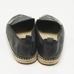 Pre Owned Fendi Black leather and Water Snakeskin Monster Eyes Slip On Espadrilles Size 38.5