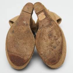 Pre Owned Fendi Black/Brown Zucca Canvas Ankle Tie Wedge Espadrilles Size 37