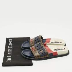 Pre Owned Fendi Multicolor Coated Canvas and Leather Mania Flat Slide Size 36.5