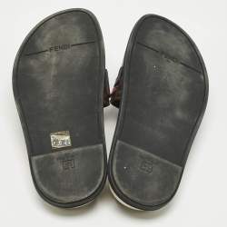 Pre Owned Fendi Multicolor Coated Canvas and Leather Mania Flat Slide Size 36.5