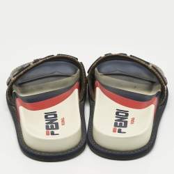Pre Owned Fendi Multicolor Coated Canvas and Leather Mania Flat Slide Size 36.5