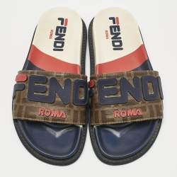 Pre Owned Fendi Multicolor Coated Canvas and Leather Mania Flat Slide Size 36.5