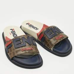 Pre Owned Fendi Multicolor Coated Canvas and Leather Mania Flat Slide Size 36.5