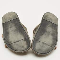 مملوكة مسبقًا Fendi Brown Zucca Canvas and Leather Feel Flat Sandals Size 35