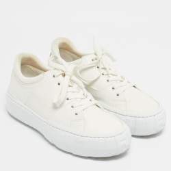 Pre Owned Fendi Off White Leather and Mesh Force Sneakers Size 37