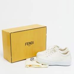 Pre Owned Fendi Off White Leather and Mesh Force Sneakers Size 37