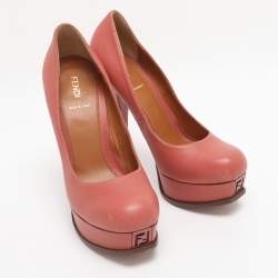 Pre Owned Fendi Old Rose Leather Fendista Platform Pumps Size 39.5