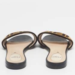 Pre Owned Fendi Two Tone Zucca Velvet Flat Slides Size 38