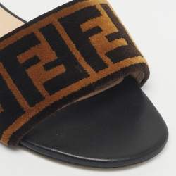 Pre Owned Fendi Two Tone Zucca Velvet Flat Slides Size 38