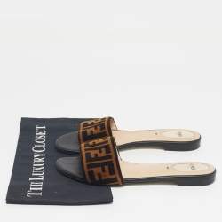 Pre Owned Fendi Two Tone Zucca Velvet Flat Slides Size 38