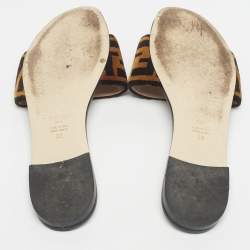 Pre Owned Fendi Two Tone Zucca Velvet Flat Slides Size 38